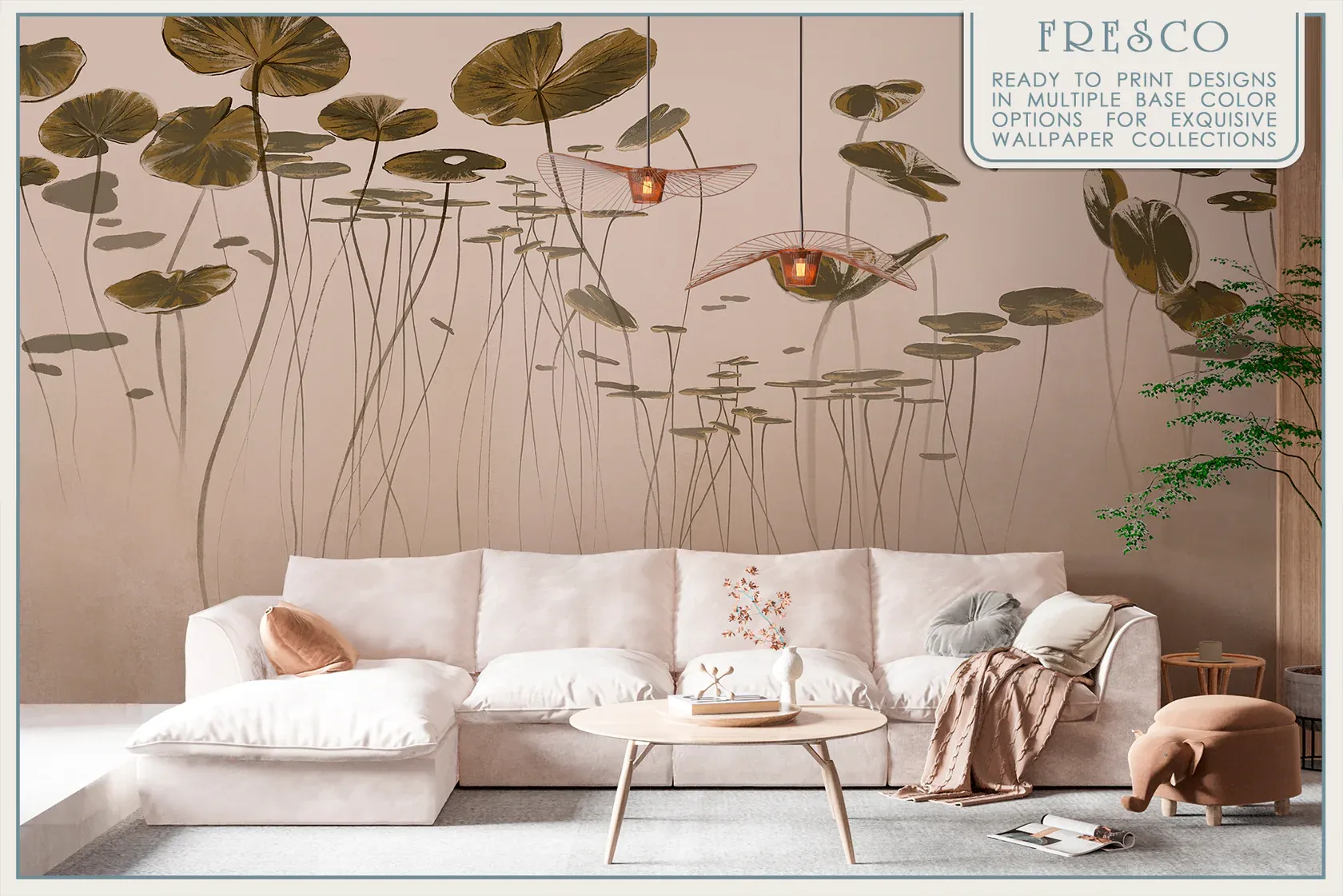 Silent Pond Botanical Mural Wallpaper – Tranquil Nature-Inspired Wall Art | Art Vision Decor