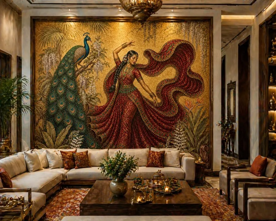 Maharani's Paradise Custom Wallpaper Mural | Luxury Peacock Wall Mural