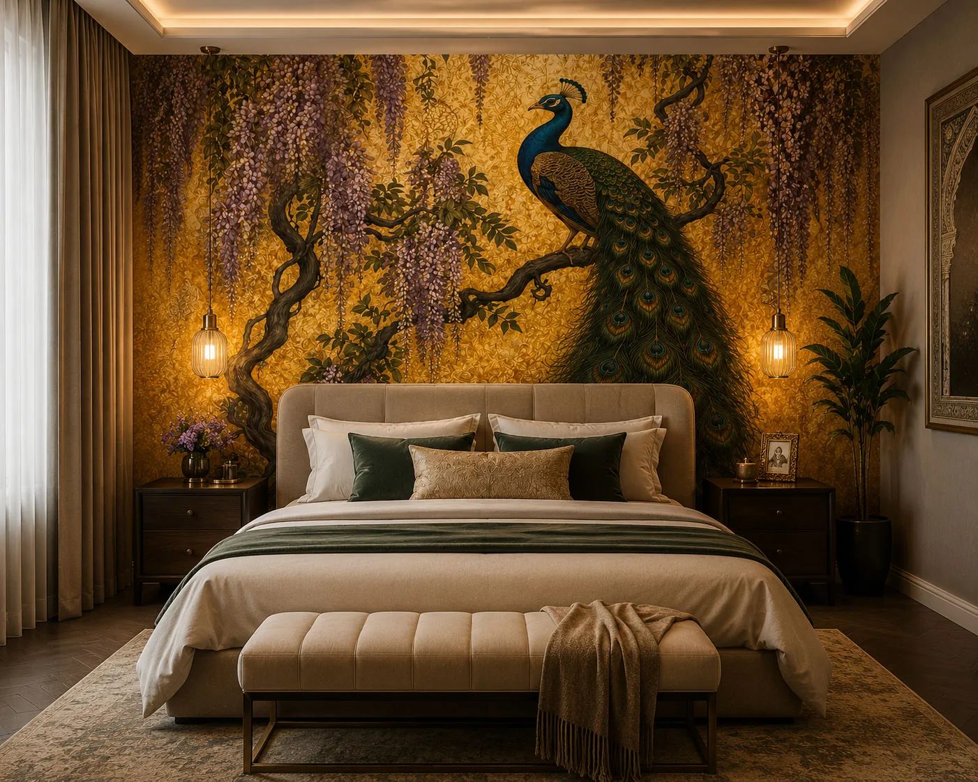 Peacock Wallpaper Mural | Luxury Indian Inspired Wall Mural | Maharanis Paradise