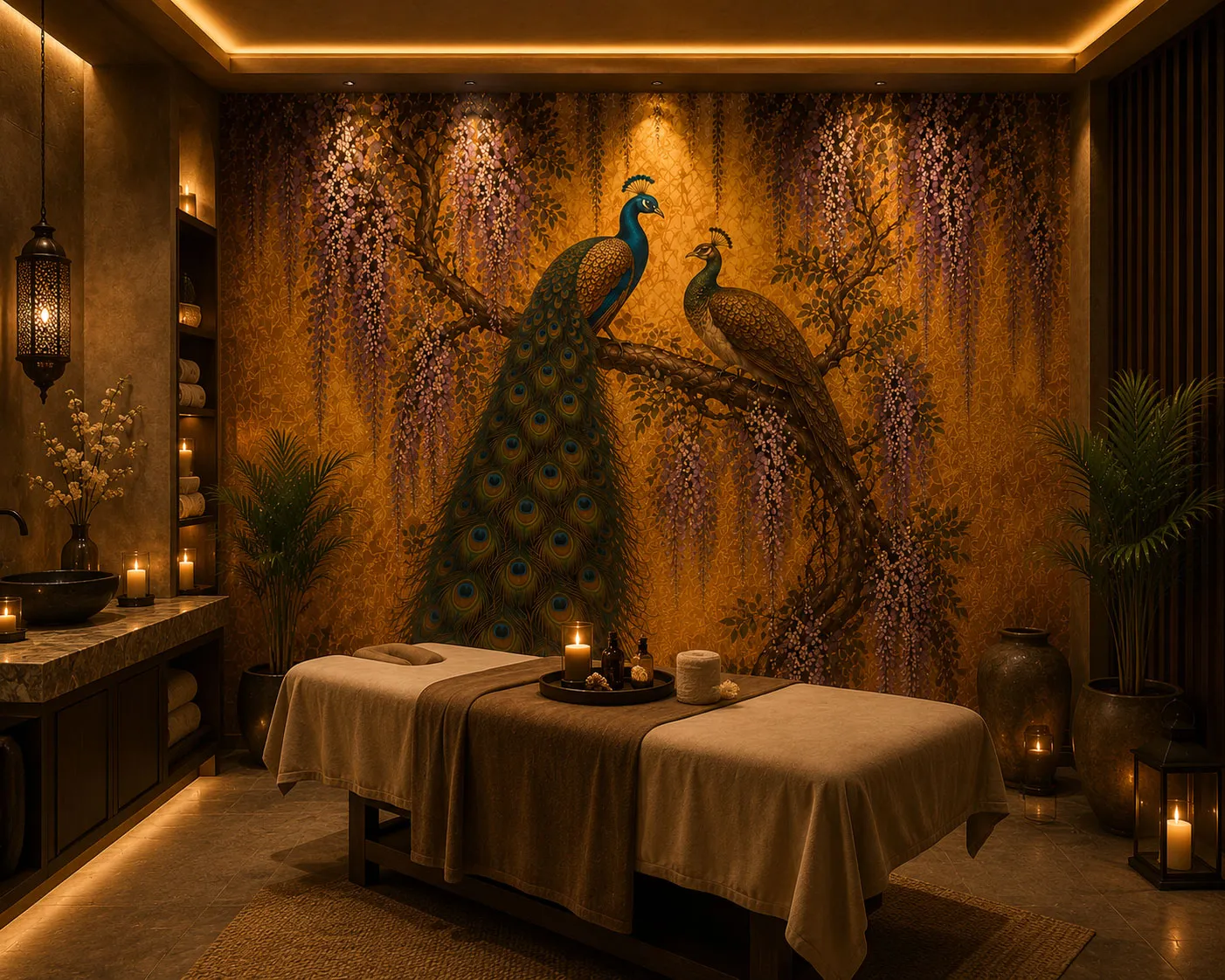 Royal Peacock Wallpaper Mural | Luxury Indian Wall Mural | Maharanis Paradise Collection