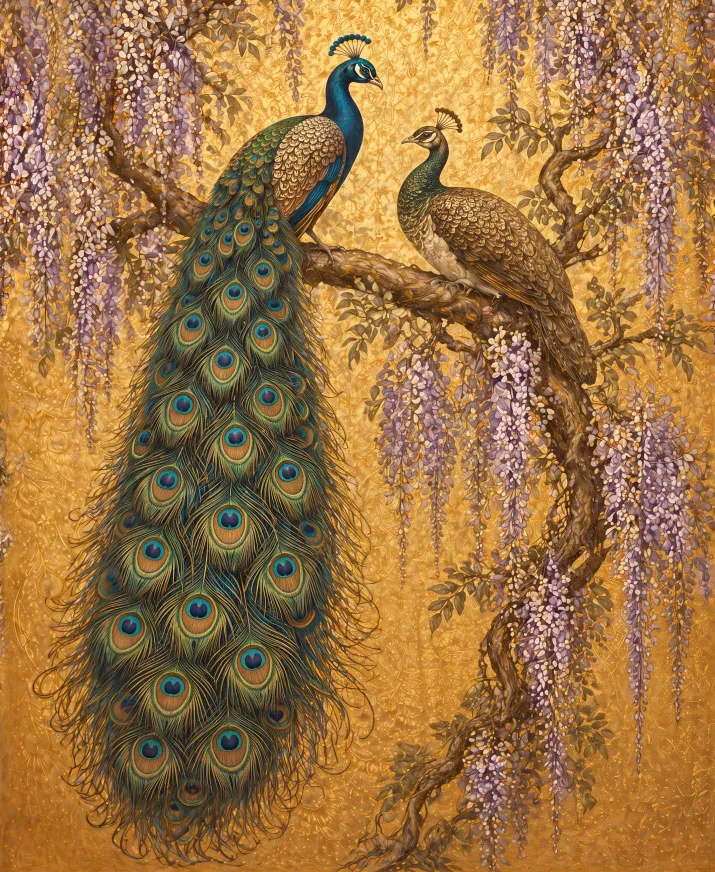 Royal Peacock Wallpaper Mural | Luxury Indian Wall Mural | Maharanis Paradise Collection
