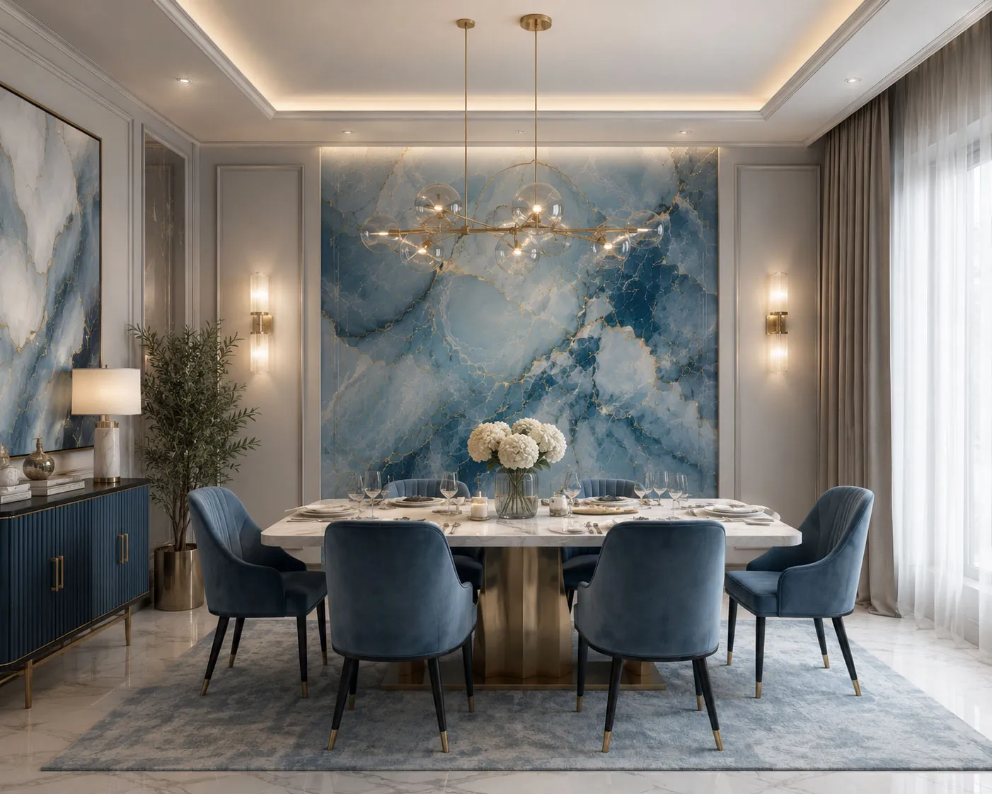 Mariselle Turquoise Marble Wallpaper with Gold Veins | Luxury Custom Wall Mural