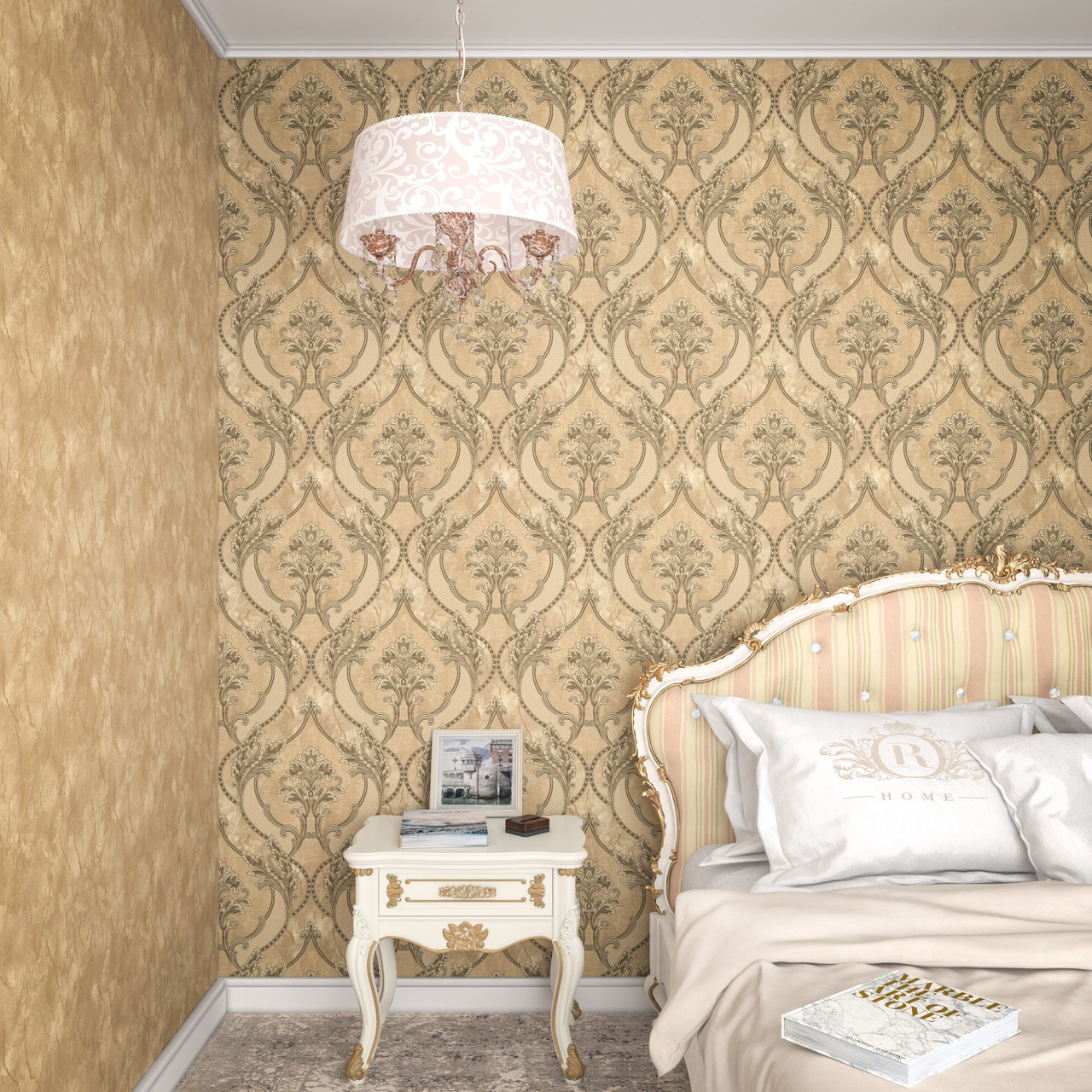 Hot Embossed wallpaper on Non-Woven Base Vinil Arona VIP3-1035 Golden -Silver 10,05 x 1,06 m