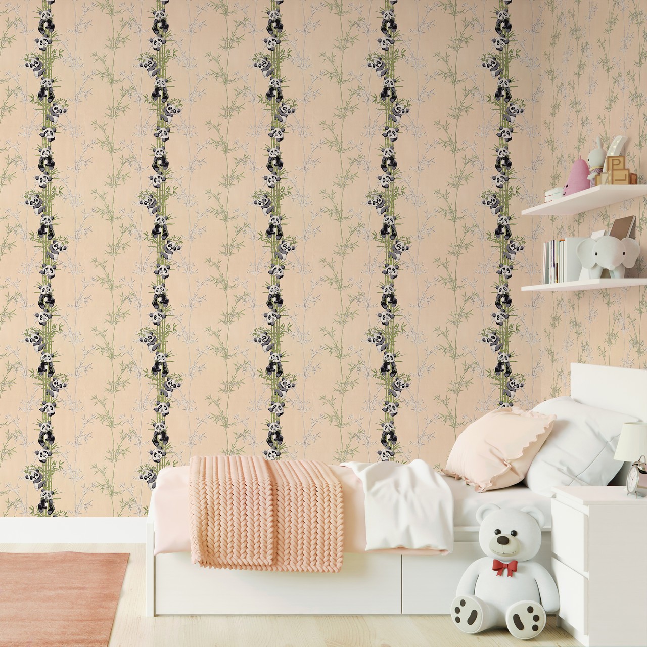 Vinyl Foam wallpaper on non-woven base Vinil Pandas DHN-1427/1 Peach 10,05 x 1,06 m
