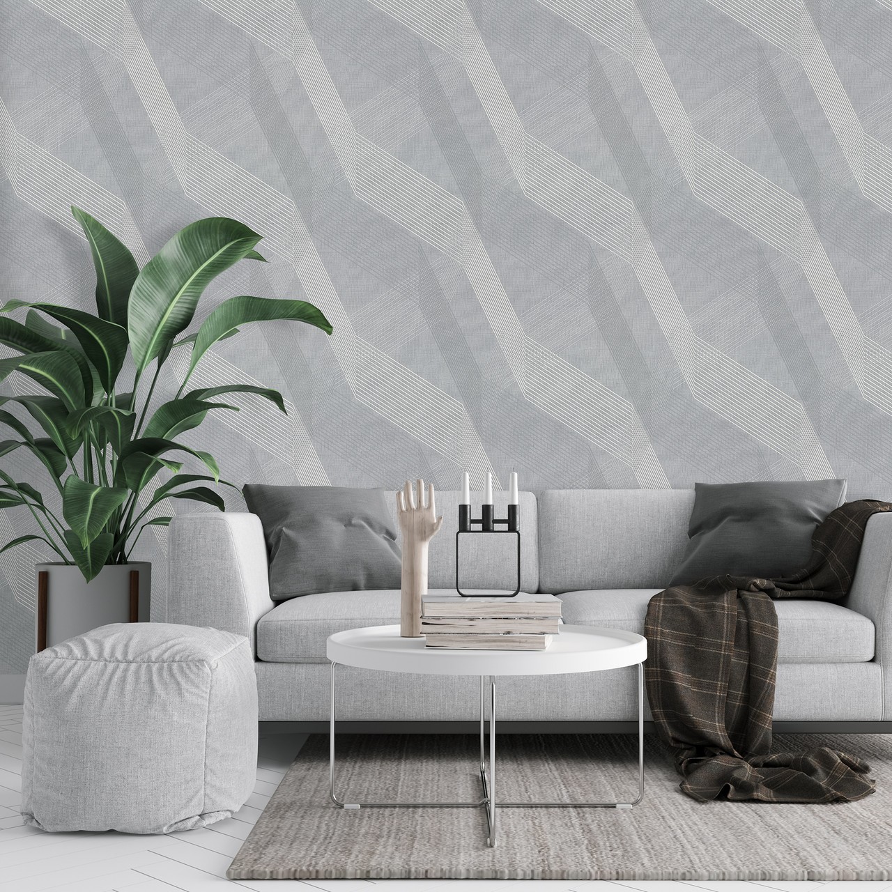 Hot Embossed wallpaper on Non-Woven Base Vinil Fringe TFSH 4-1431 Light-Gray 10,05 x 1,06 m
