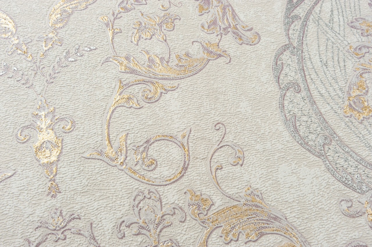 Vinyl Foam wallpaper on non-woven base Vinil Malena DHV-1484/1 Golden-White 10,05 x 1,06 m