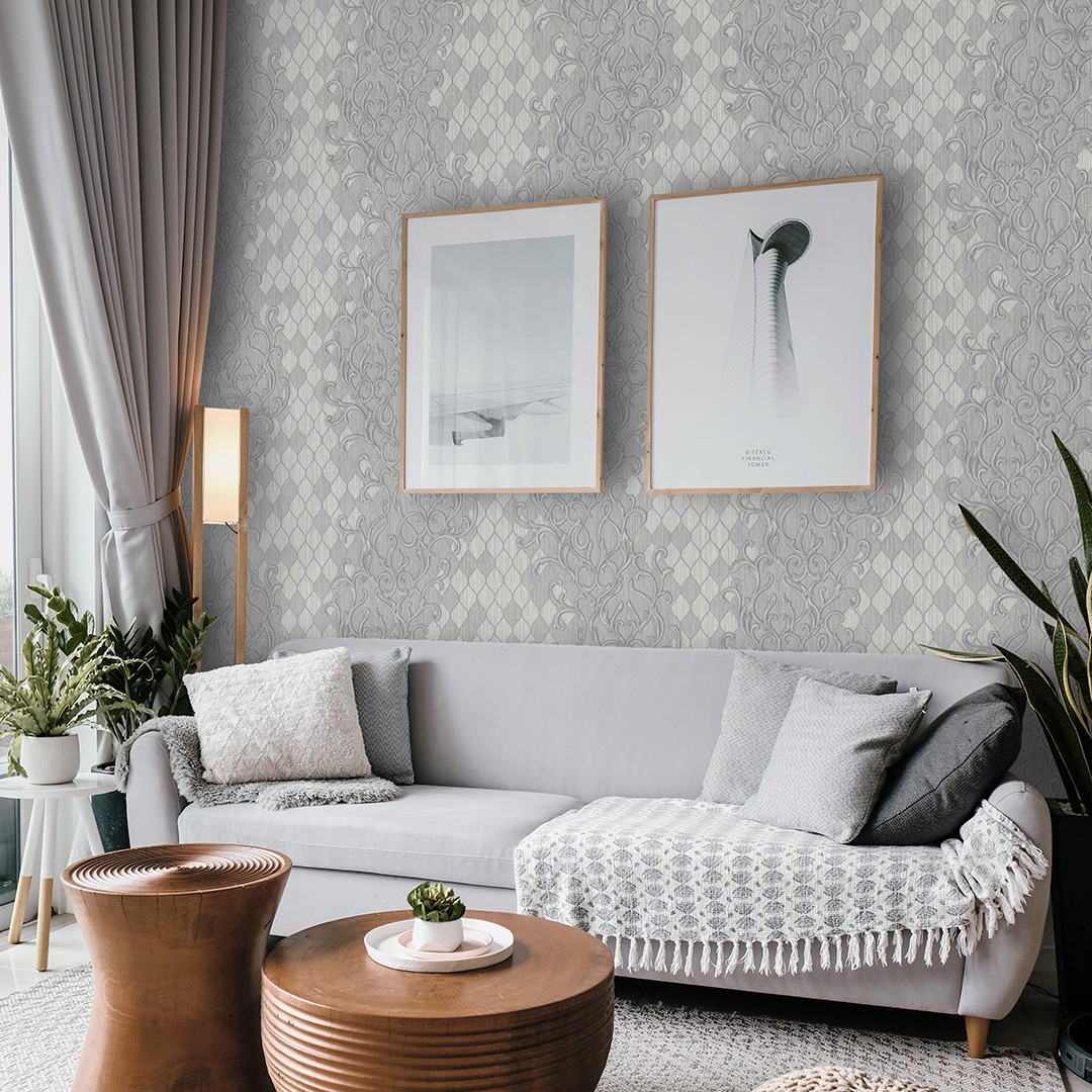 Vinyl Foam wallpaper on non-woven base Vinil Amina  DHS-1474/3 Gray-Beige 10,05 x 1,06 m