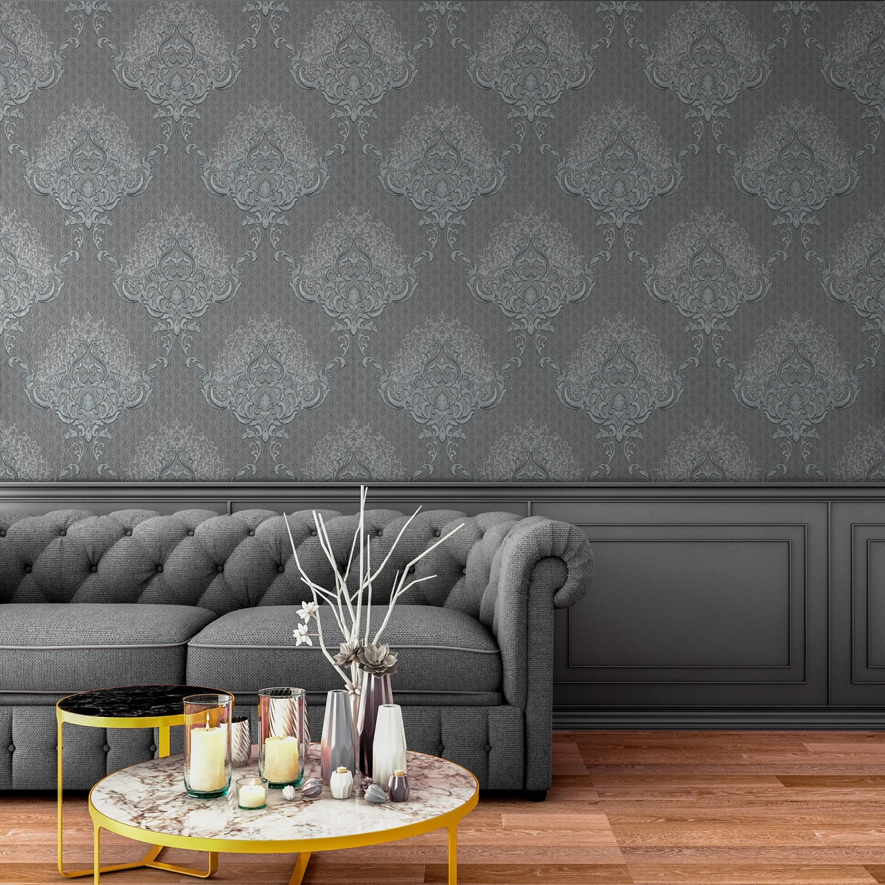 Vinyl Foam wallpaper on non-woven base Vinil Damir DHV-1486/6 Dark Gray 10,05 x 1,06 m
