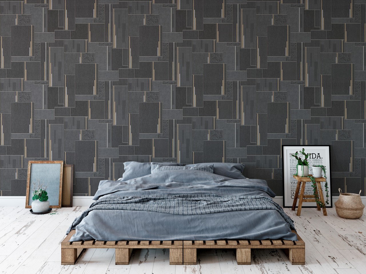 Hot Embossed wallpaper on Non-Woven Base Vinil Patchwork TFSH 5-1434 Brown 10,05 x 1,06 m