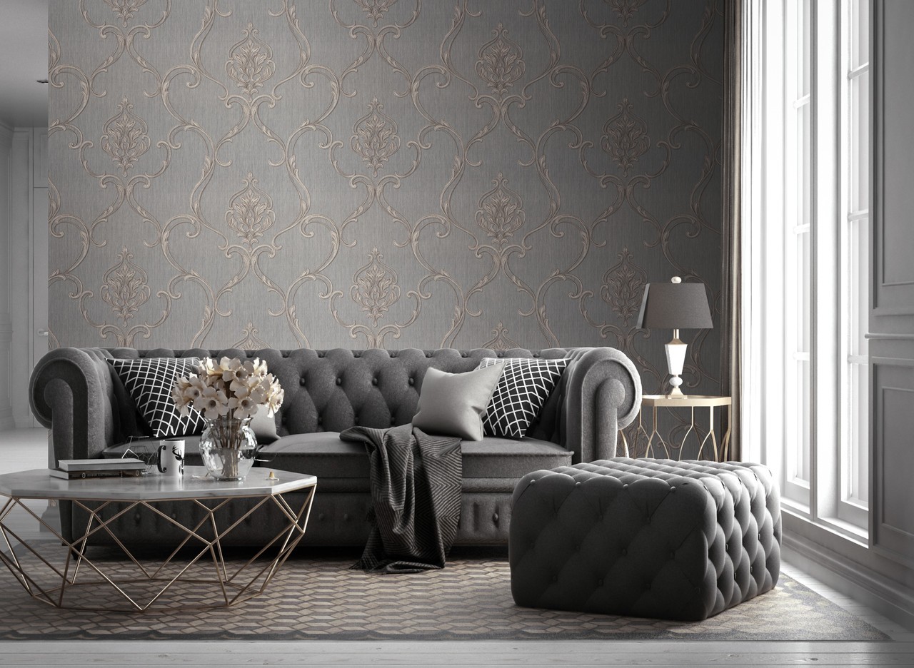 Hot Embossed wallpaper on Non-Woven Base Vinil Vensan PVIP 5-1571 Light-Gray 10,05 x 1,06 m