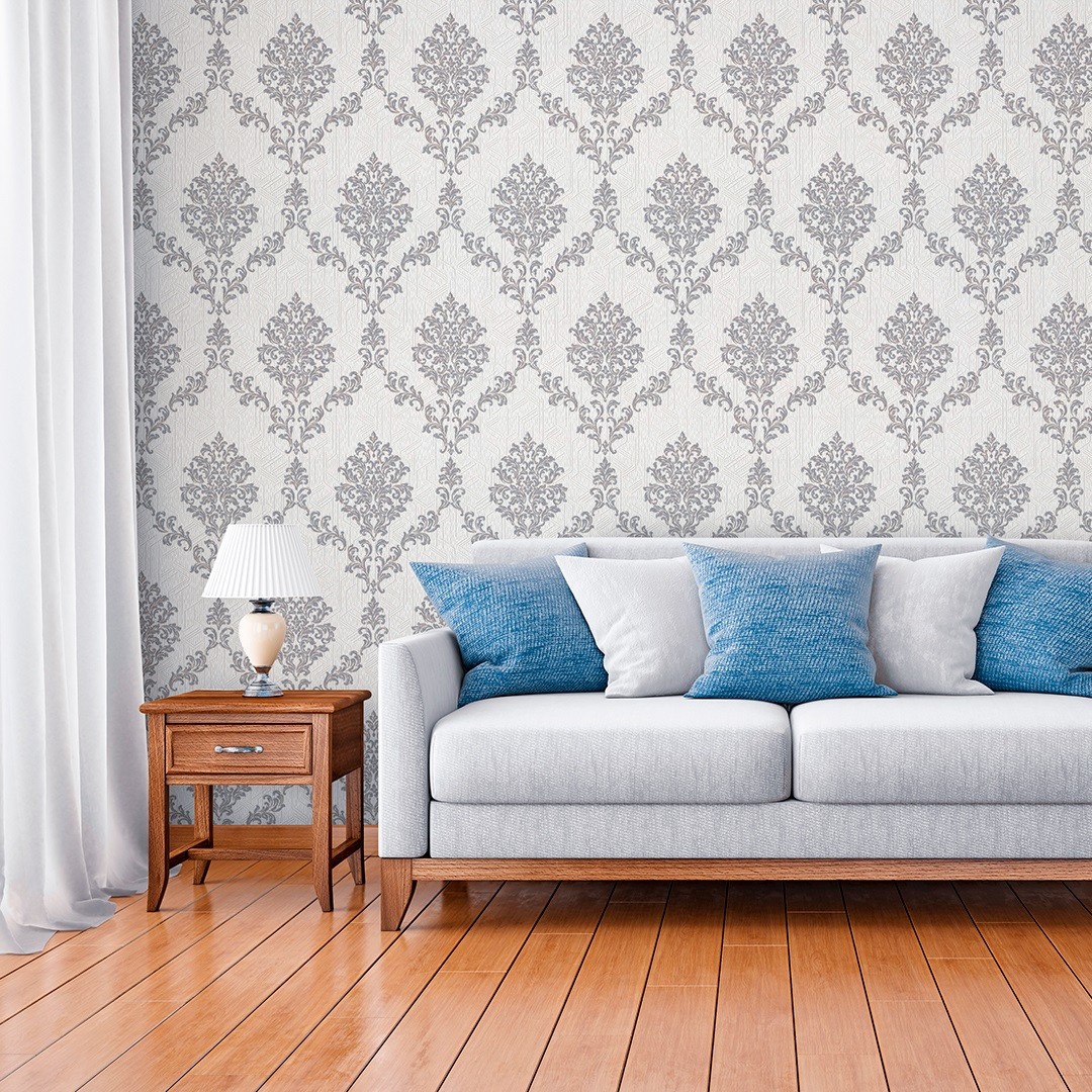 Vinyl Foam wallpaper on non-woven base Vinil Shamani DHV-1489/2 Gray-White 10,05 x 1,06 m