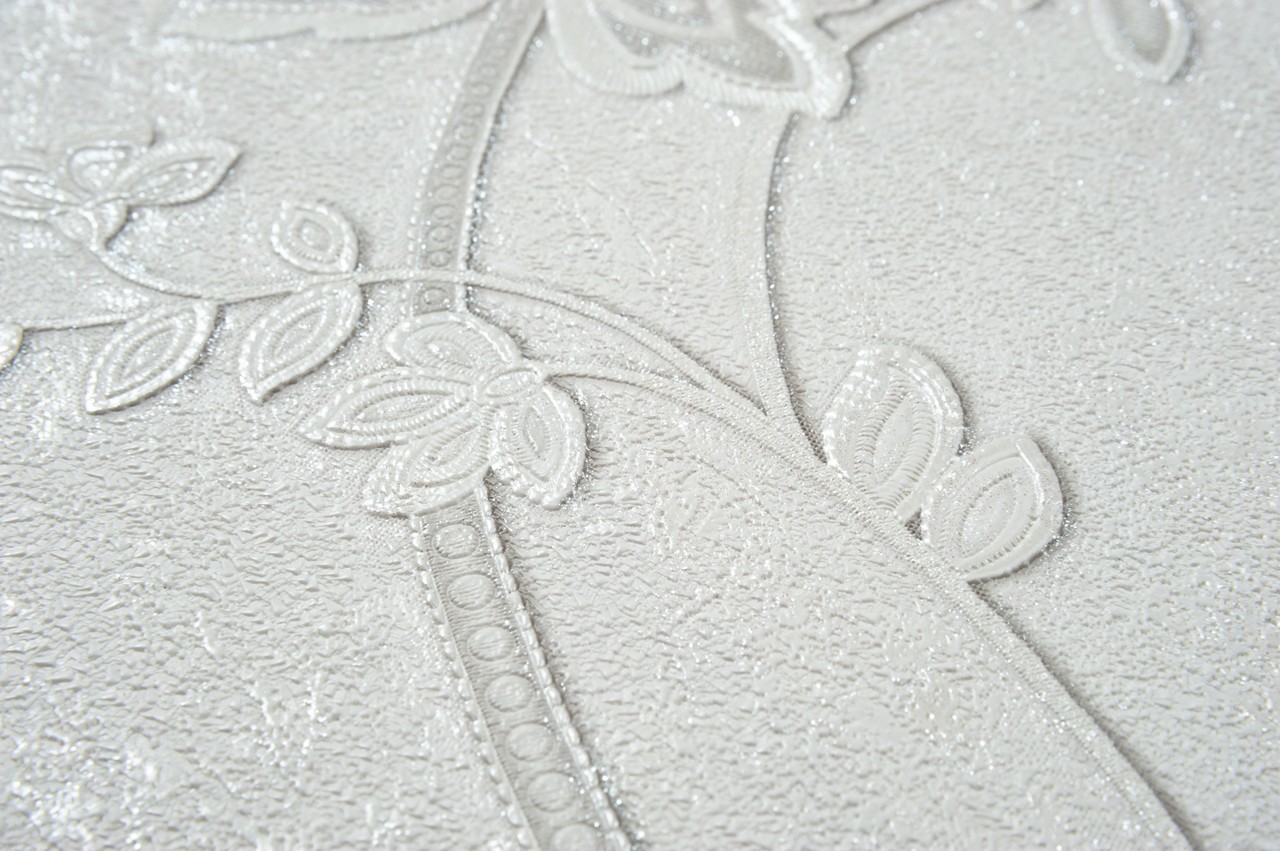 Hot Embossed wallpaper on Non-Woven Base Vinil Alanya PVIP 1-1572 White 10,05 x 1,06 m