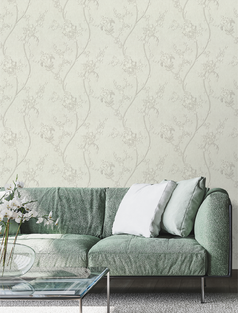 Hot Embossed wallpaper on Non-Woven Base Vinil Alanya PVIP 1-1572 White 10,05 x 1,06 m