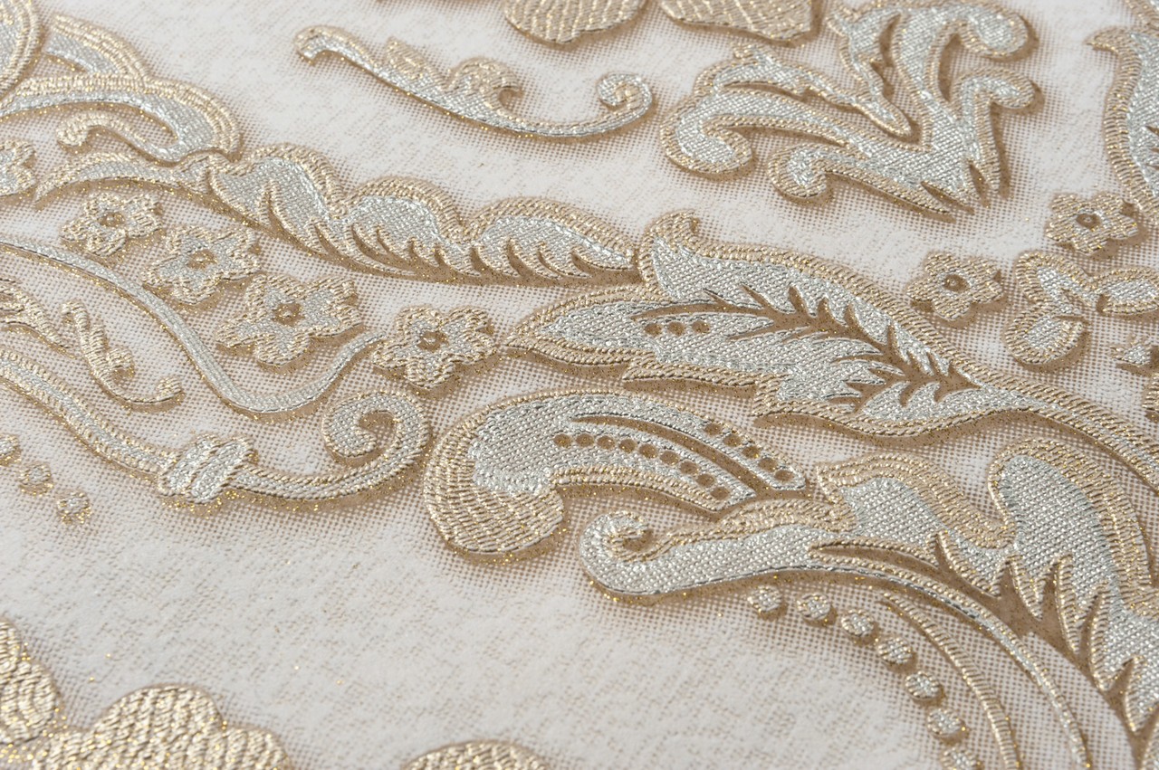 Vinyl Foam wallpaper on non-woven base Vinil CHARLOTTE KFV 2-1621 Pearl-Golg-Silver 10,05 x 0,53 m