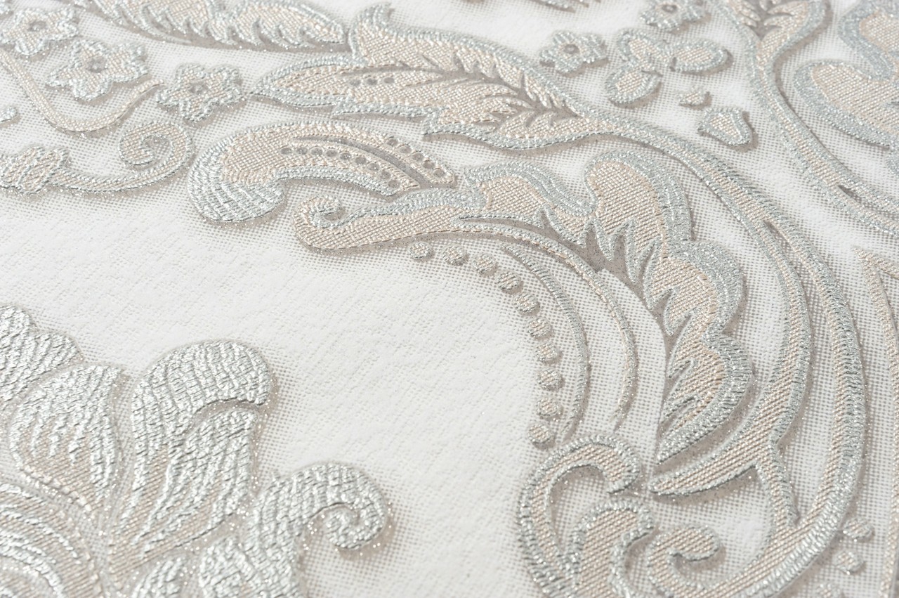 Vinyl Foam wallpaper on non-woven base Vinil CHARLOTTE KFV 3-1621 Light-Silver 10,05 x 0,53 m
