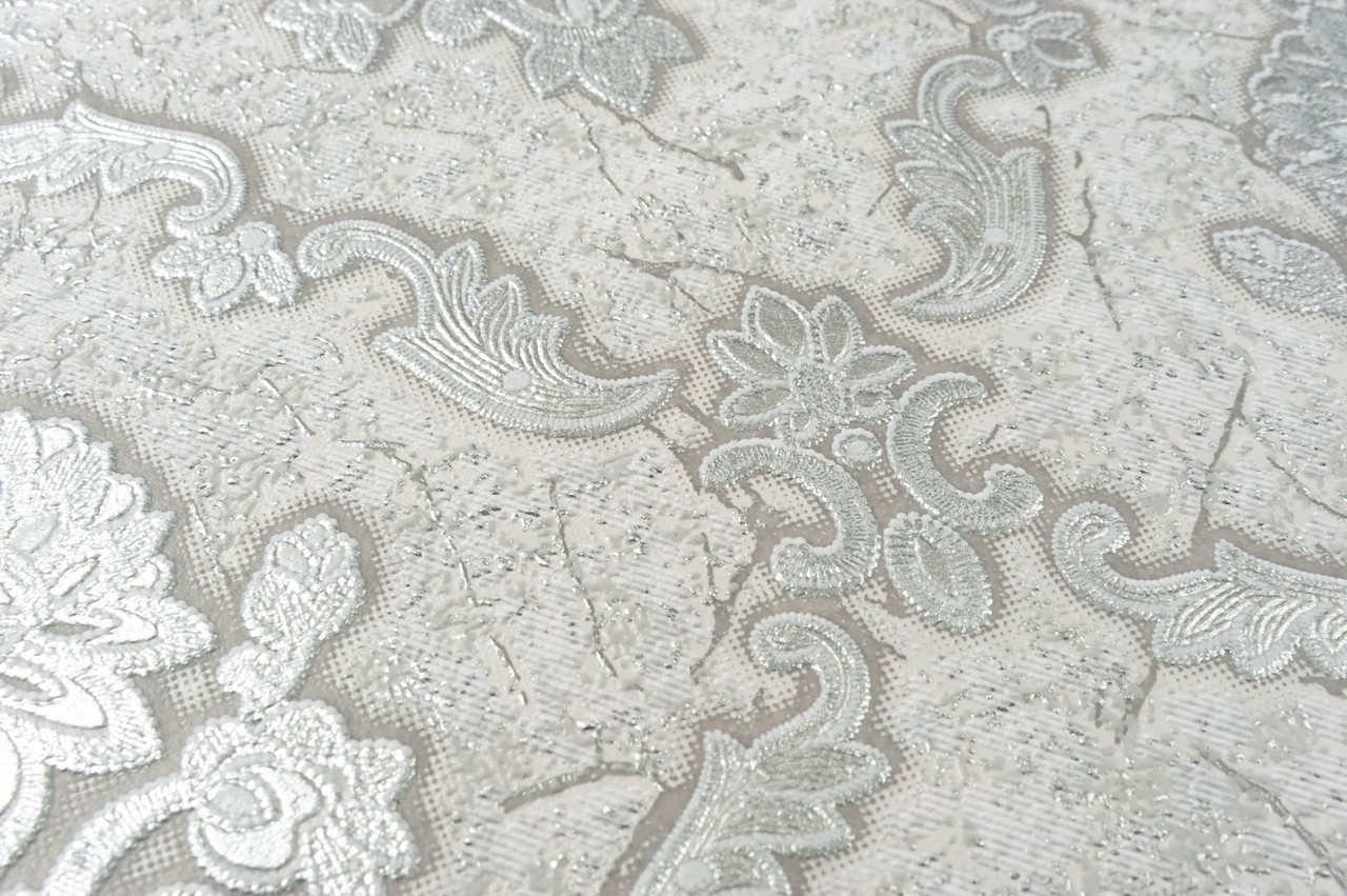 Vinyl Foam wallpaper on non-woven base Vinil Klein KFS 4-1525 Light-Gray-Silver 10,05 x 0,53 m