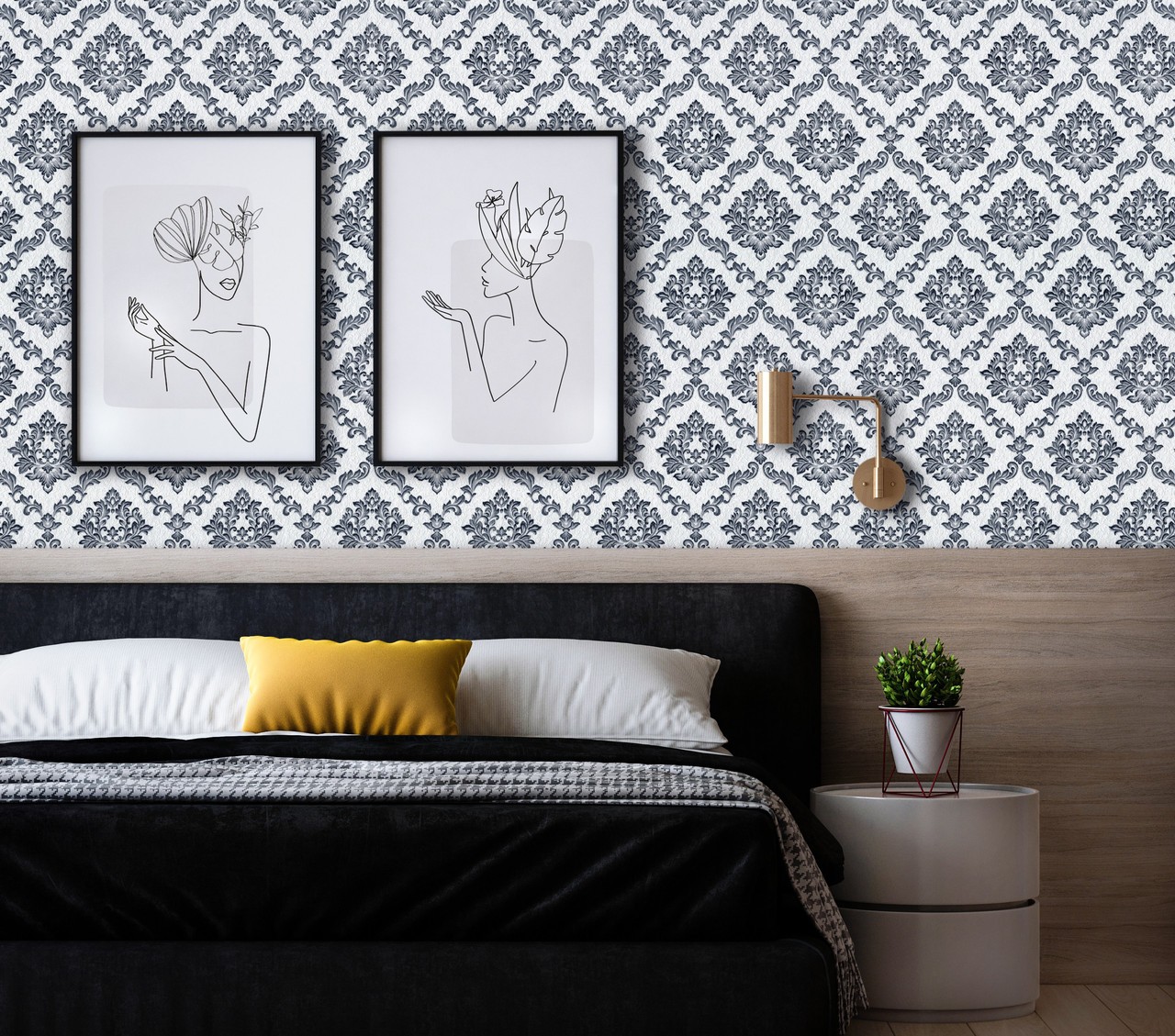 Vinyl Foam wallpaper on non-woven base Vinil Golden DHV-1490/5 Black 10,05 x 1,06 m