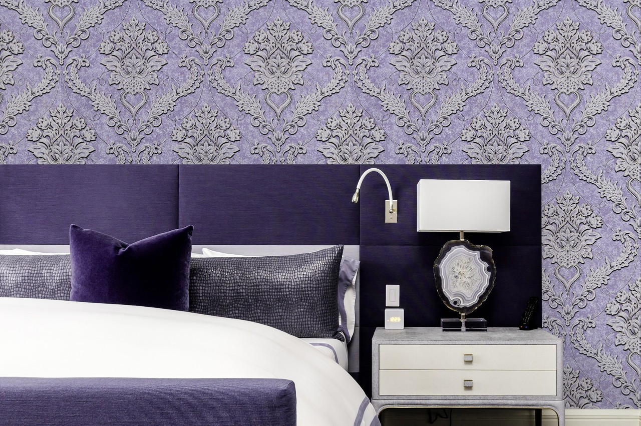 Vinyl Foam wallpaper on non-woven base Vinil Avery DHV-1593/6 Purple 10,05 x 1,06 m