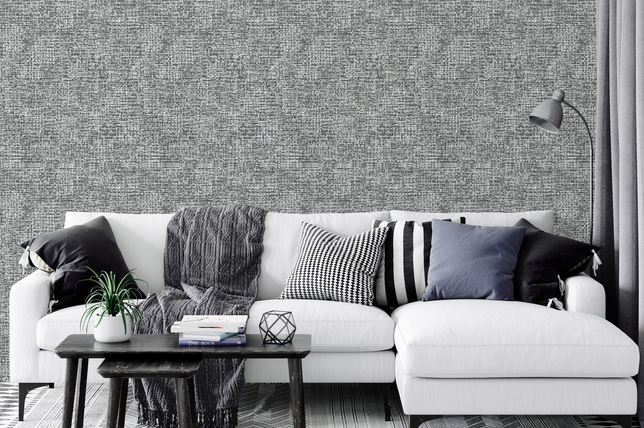 Hot Embossed wallpaper on Non-Woven Base Vinil Ostin TFSH 5-1437 Gray-Black 10,05 x 1,06 m